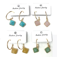 2020 hot selling detachable rhombus natural stone drop earrings c shape crystal stone wifram dangle earrings wholesale
