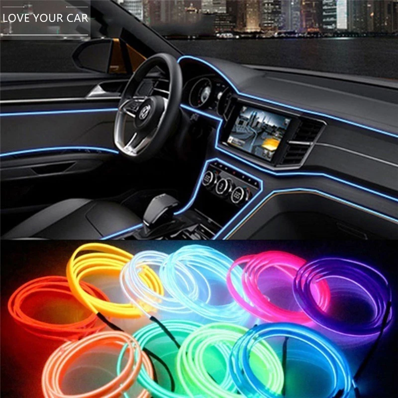 

1M Car Styling Ambient Light Interior Decoration Light EL Wire Easy Sew Flexible Led Neon Strip 12V Inverter Driver