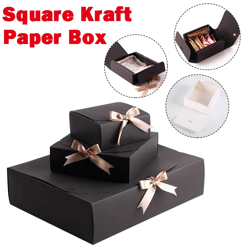 

5PCS Paper Gift Box with Ribbons Birthday Valentine's Day Candy Cookie Cloth T-Shirt Scarf Wrapping Pack Boxes Wedding Event
