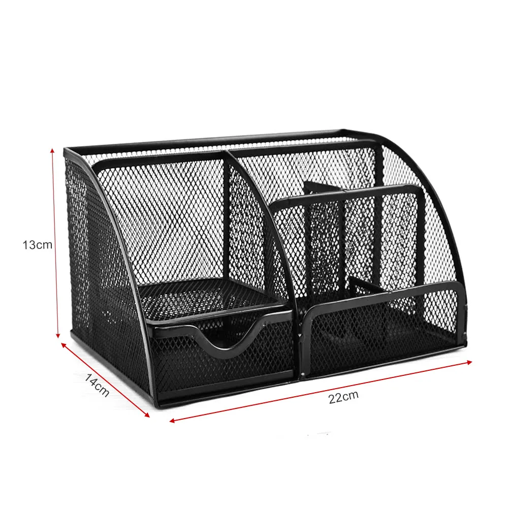 

1pc Multi-functional Mesh Desk Organizer Pen Holder 7 Storage Compartments Stationary In Office And School Supplies