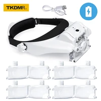 tkdmr usb rechargeable headband loupe eyewear magnifier illuminated magnifying glass with 2led light magnification for soldering