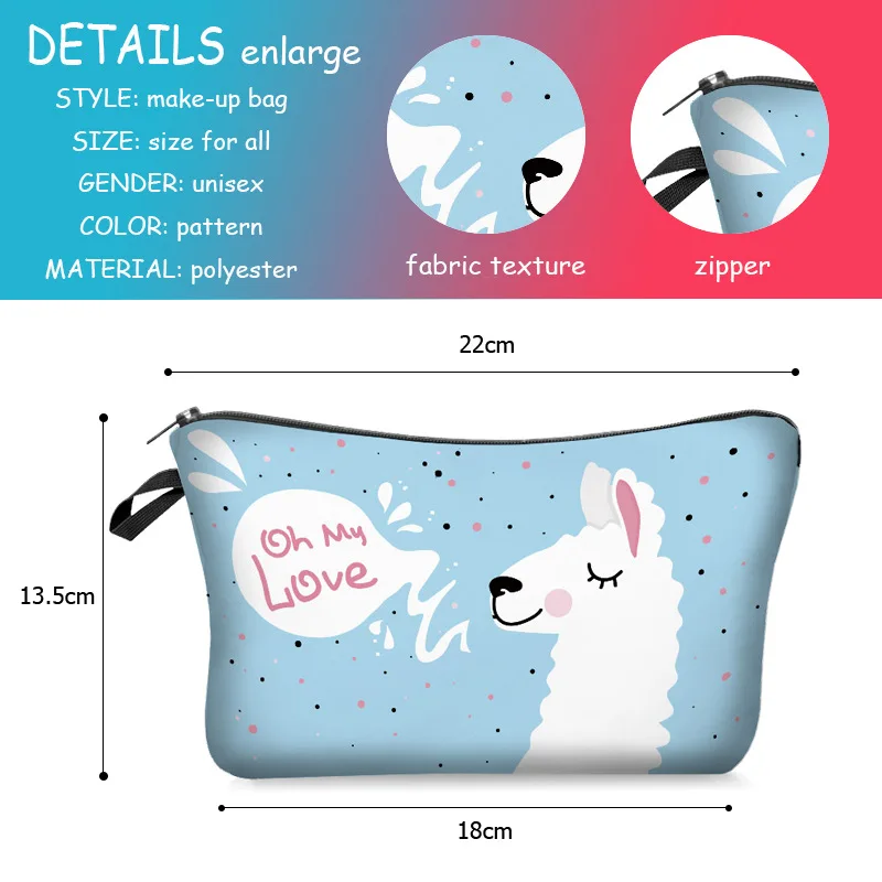 Cute Llama Makeup Bags Women Cosmetic Bag With Multicolor Pattern 3D Printing neceser Cosmetics Pouchs For Travel make up bag | Багаж и
