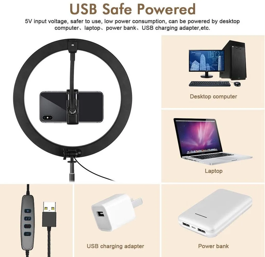 Приглушаемый кольцевой светильник светодиодный 10 дюймов со штативом держатель