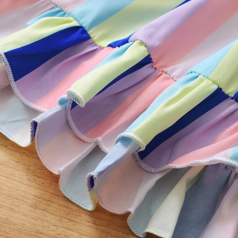 

Baby Dress Summer Casual Patchwork Dress Girls Stripe Print Flare Sleeve Kids Denim Clothing
