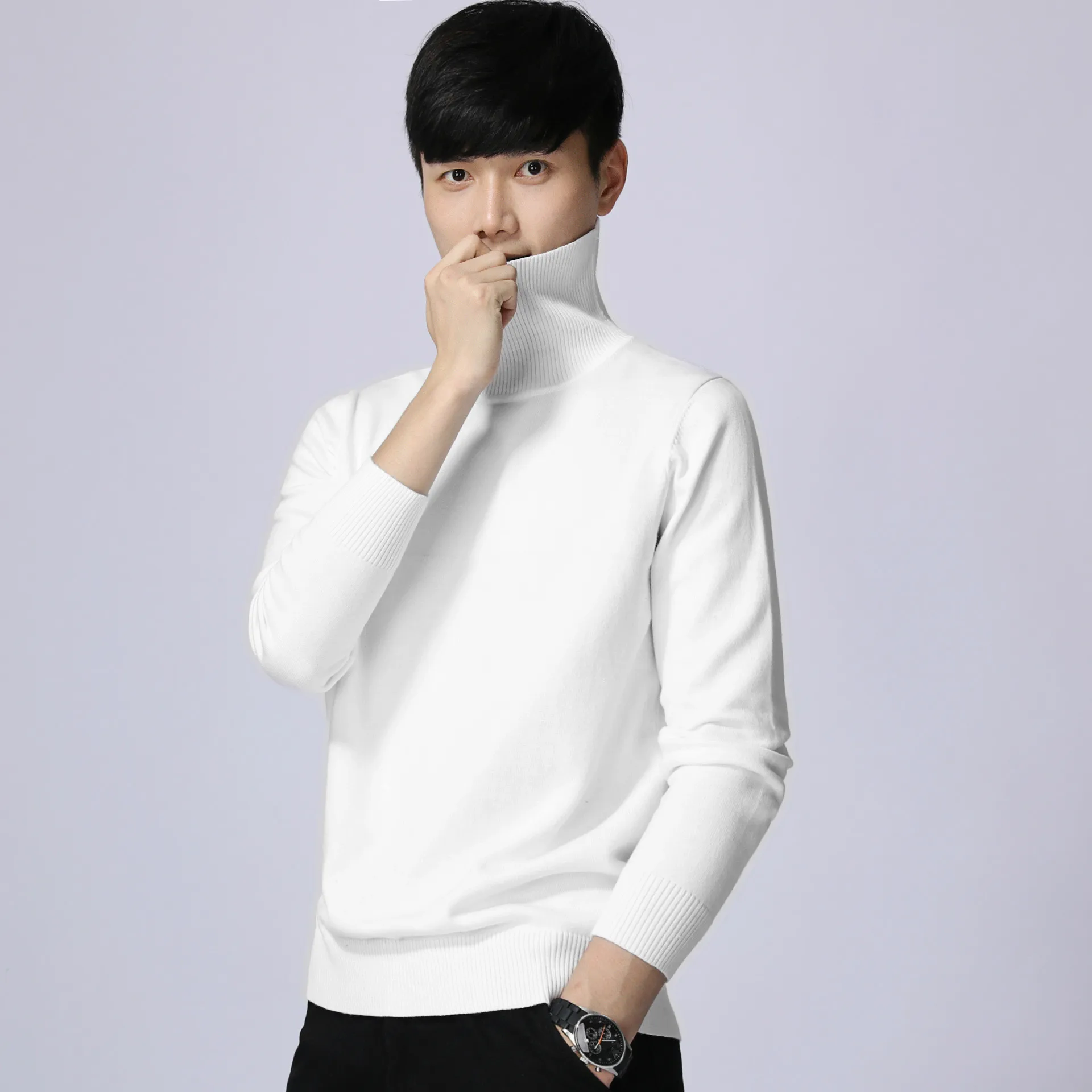 Мужской теплый Трикотажный свитер с высоким воротником длинным