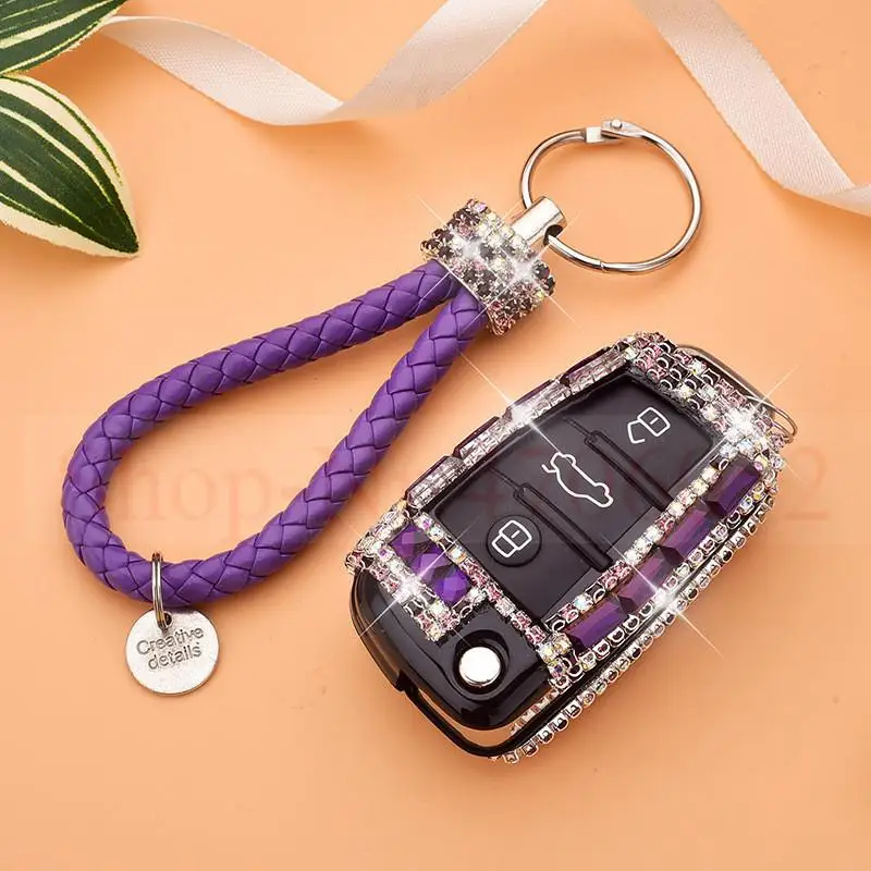 Покрытые фианитами с алмазным блеском, роскошный подарок алмаз Bling Чехол, держатель для ключа цепь для Audi A1 A3 A4 A5 Q7 A6 C5 C6 A7 A8 R8 S4 S5 S6 S7 S8 SQ5 флип ключ - Название цвета: F