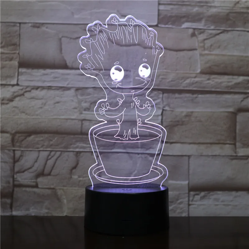 VCity Groot 3D лампа 7 цветов, меняющая ночник, детский вентилятор, подарки для дома, спальни, стол, рядом с освещением, абстрактный акриловый Lamparas