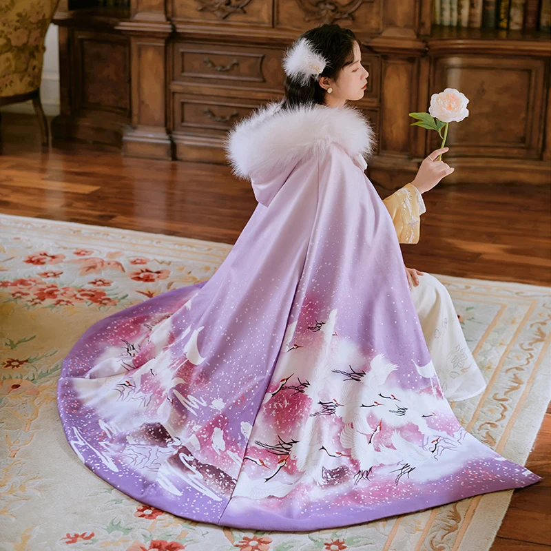 

2021 Female Hanfu Cloak Chinese Traditional Elegant Purple Coat Han Tang Song Ming Dynasty Ancient Folk Dance Winter Cloak