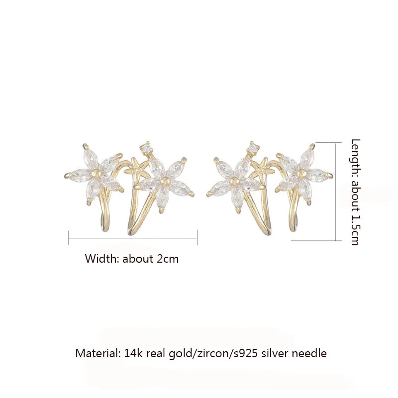 

Romantic Bling Zircon Flower Gold Ear Clip Earrings for Women South New High-quality Statement Earrings Jewelry Accessories