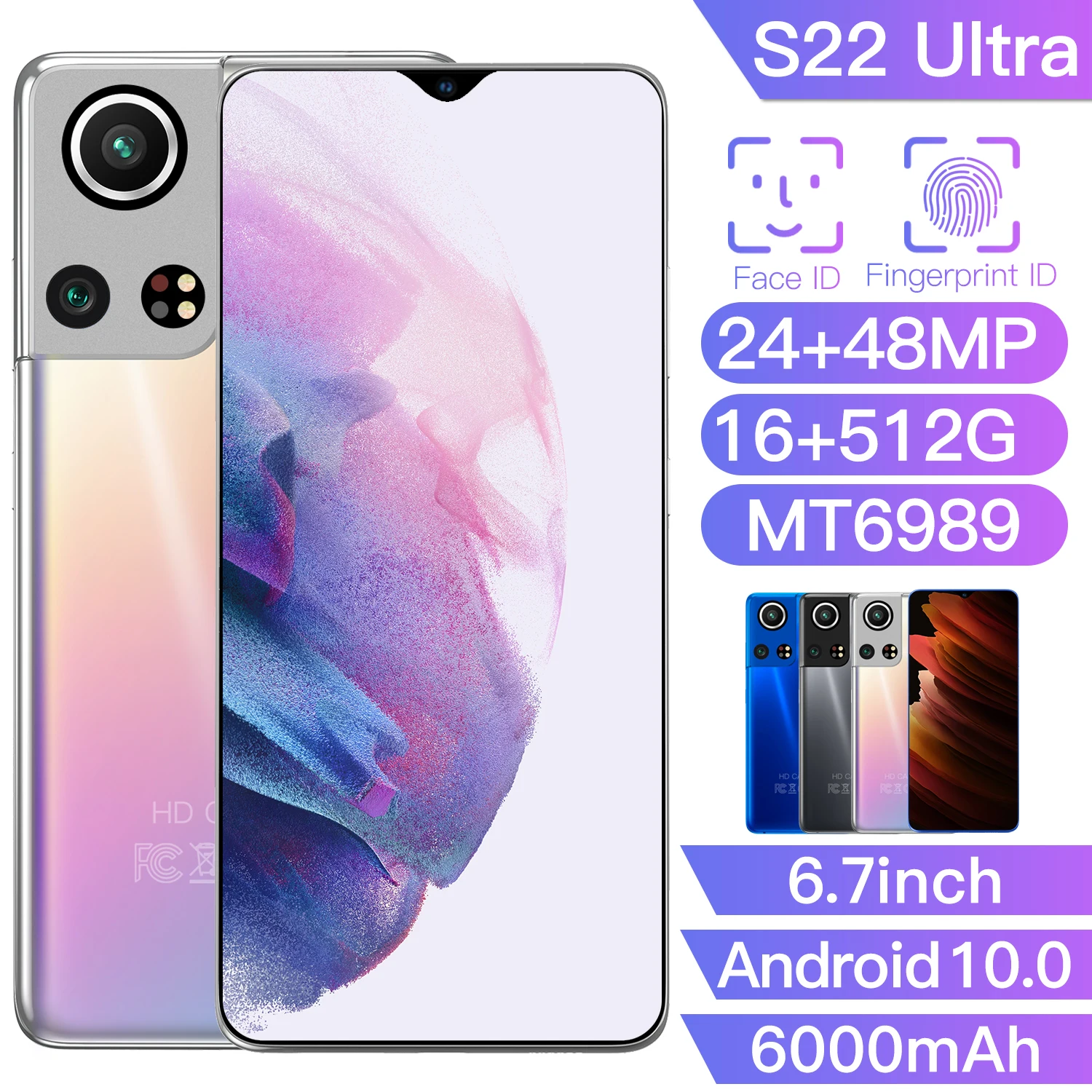 

Galax S22 Ultra Global Version SANSUMG Snapdragon888 6000mAh 4G/5G WIFI Dual SIM Mobile Phone 6.7Inch 16+512GB Battery Cellphone