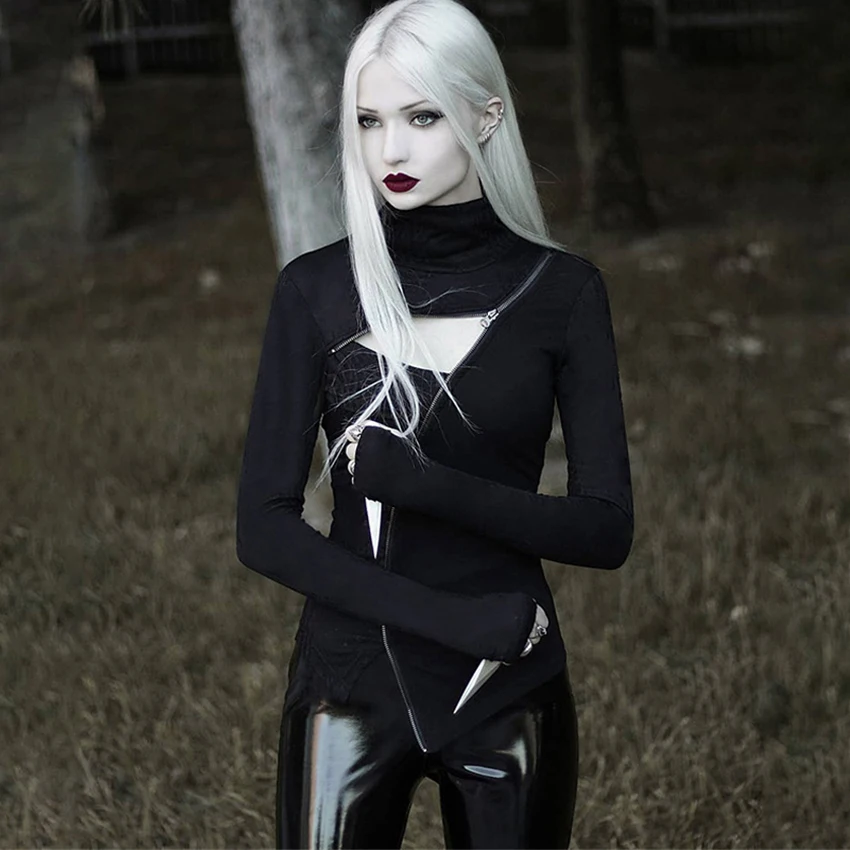 Женская водолазка черная на молнии с длинным рукавом |