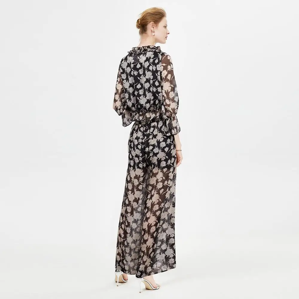 

[2020 spring summer new style ] Chiffon, seven-quarter Sleeve, wide-legged, two-piece suit