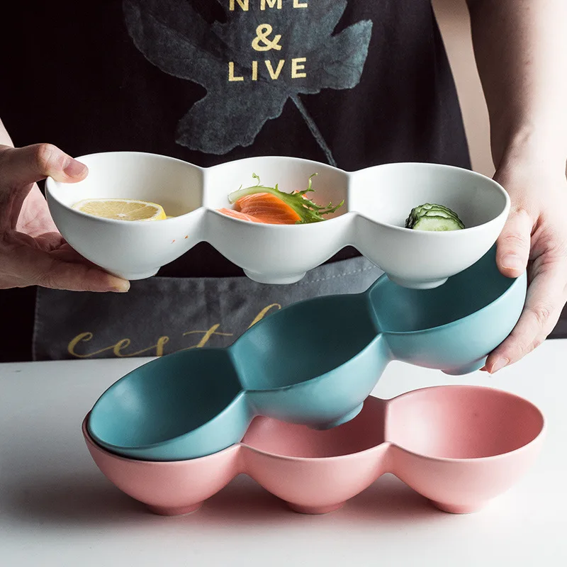 

Creative multifunctional ceramic round fruit bowl dried fruit snack dish home desktop ingredients dipping sauce dish