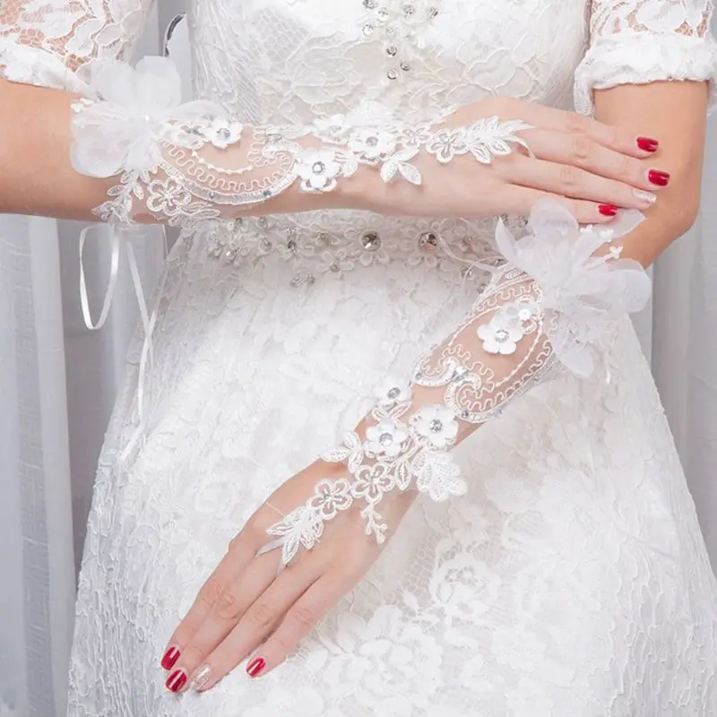 

Bridal Lace Floar Gloves Wedding Dress Accessories Simple Hook Finger Long Glove New Charming