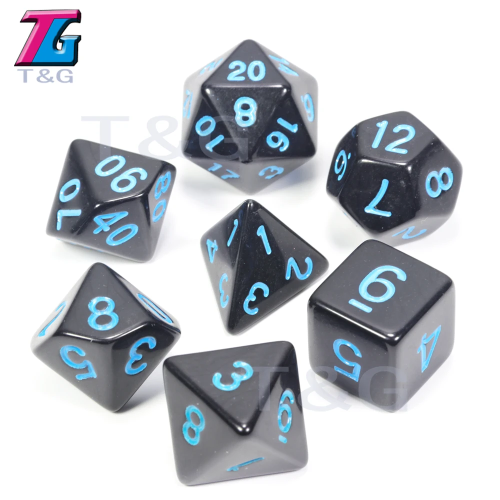 13 Black w Blue Одежда высшего качества 7 шт./компл. акриловые многогранные TRPG игры для Подземелья и Драконы непрозрачные D4-D20 Multi по бокам кости Pop для игровая - Цвет: 13 Black w Blue