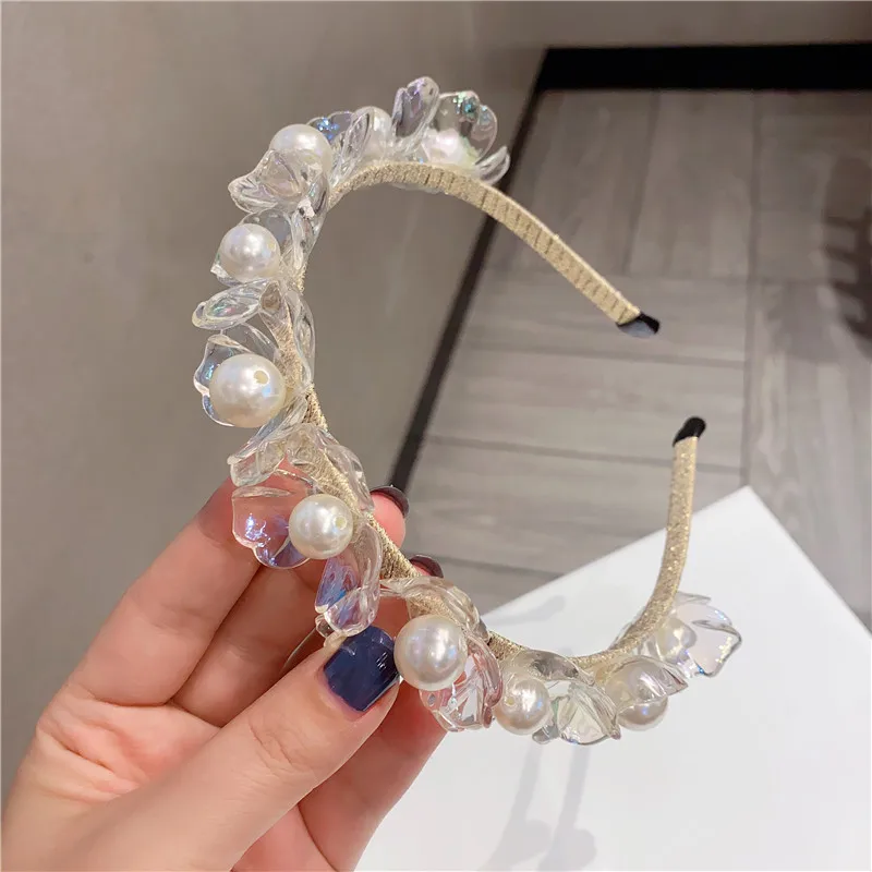 

2021 New Style Fine Imitation Pearl Simple Flower Headband Press Hair Elegant Headdress for Women Fashion Hair Accessories