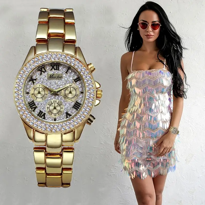 

MISSFOX Women Watches Luxury Watch Women Fashion 2020 Fake Chronograph Roman Numerals 18K Gold Ladies Watches Quartz Wristwatch