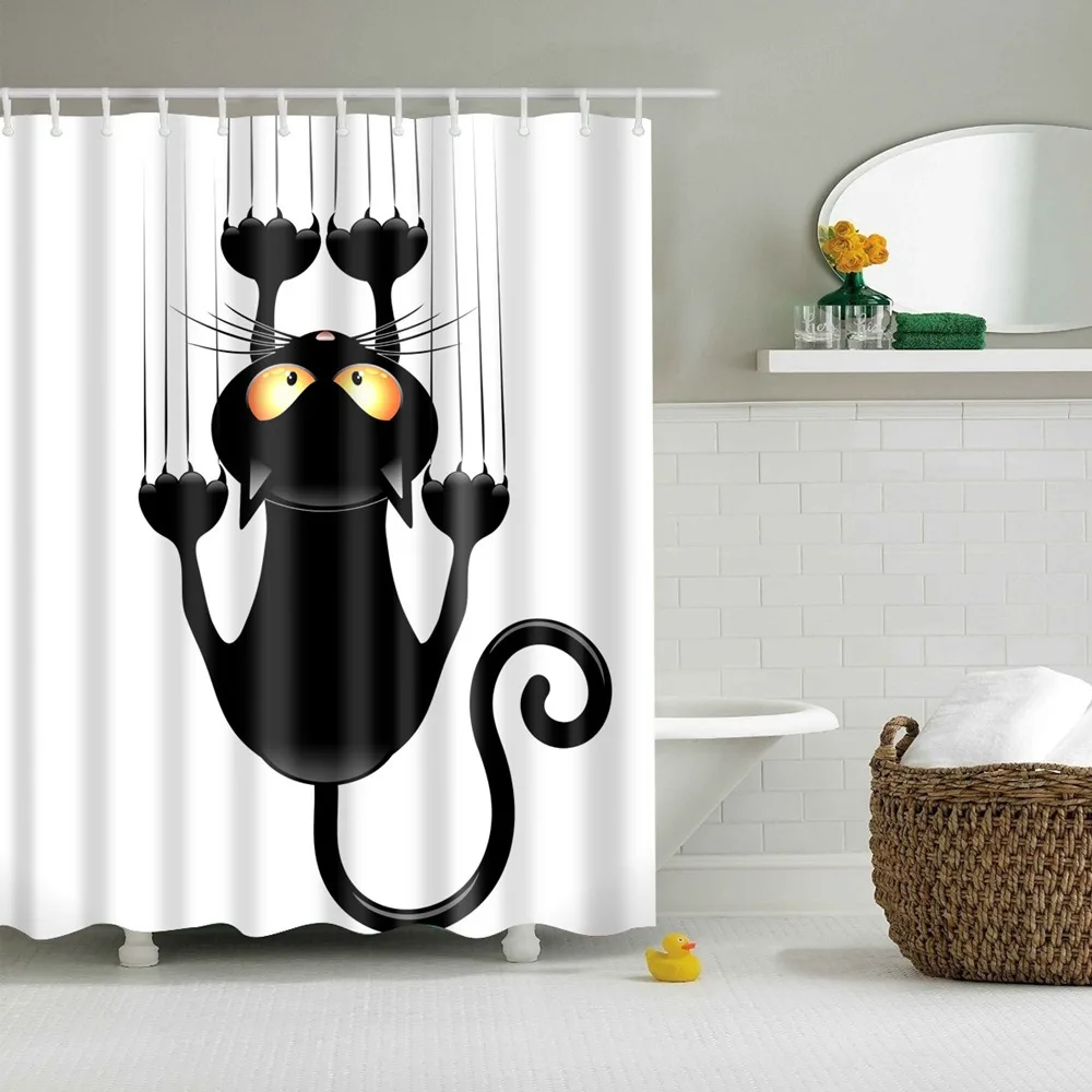 Занавеска для душа Dafield в виде кошки забавная чистки зубов из 100% полиэстера