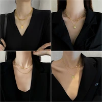 titanium steel simple temperament multi layered gold necklace female personalized letters pendant short paragraph clavicle chain