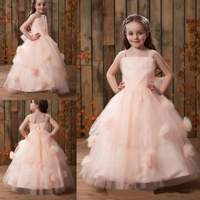 

Flower Girl Dress Puffy Tulle 3D Flowers Princess Long Birthday Party Pageant Gowns Custom Made