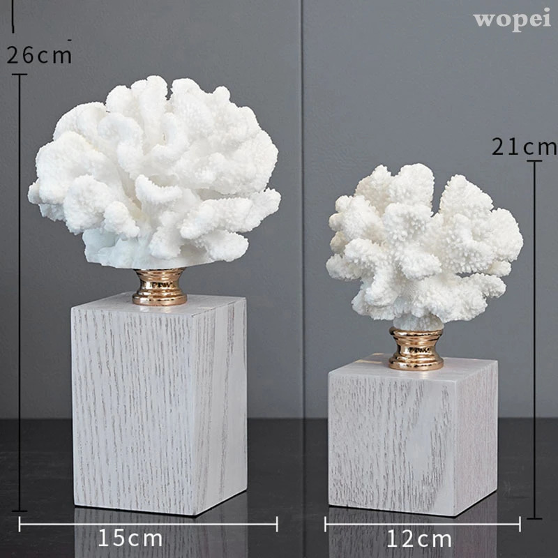 

White coral jewelry, wooden base, craft sculpture, modern decoration, coral statue, room decoration, family table furniture.