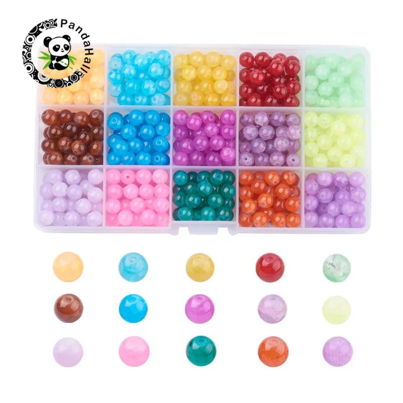 

pandahall 1Box 10/15 Colors Round Transparent/Imitation Crackle/Baking Painted Drawbench Glass Beads for DIY Jewelry Making