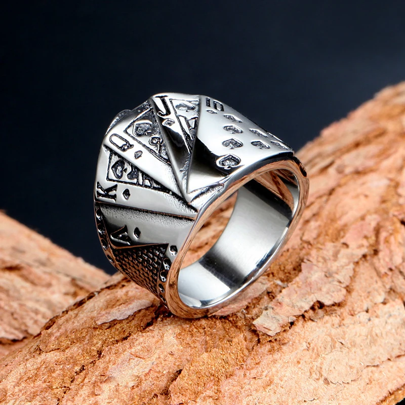 

Men's Poker Ring Personality Straight Flush 316L Stainless Steel Punk Jewelry Biker Accessories Boyfriend Gift Wholesale