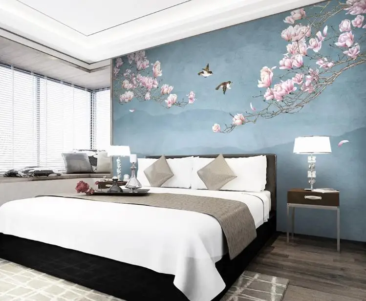 

Custom Wallpaper 3d Magnolia hand-painted brushwork flowers and birds 3D bedroom TV Background Wallpaper mural Living room