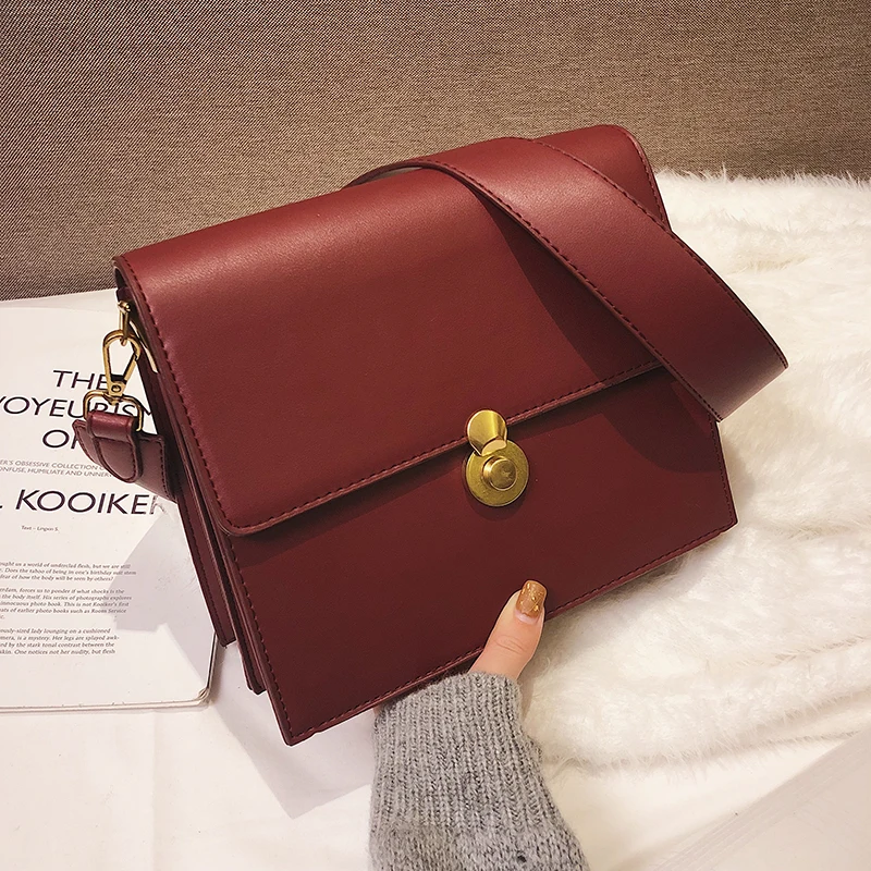 Wine red Винтажная модная женская квадратная сумка Новая высококачественная женская дизайнерская сумка из искусственной кожи с замком большая сумка через плечо - Цвет: Wine red