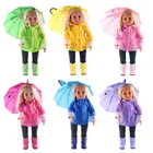 Набор для дождя 6 шт. = шляпа + футболка + пальто + брюки + обувь + зонтик для 18-дюймовых американских и 43 см кукол новорожденных одежда аксессуары Игрушка для девочек
