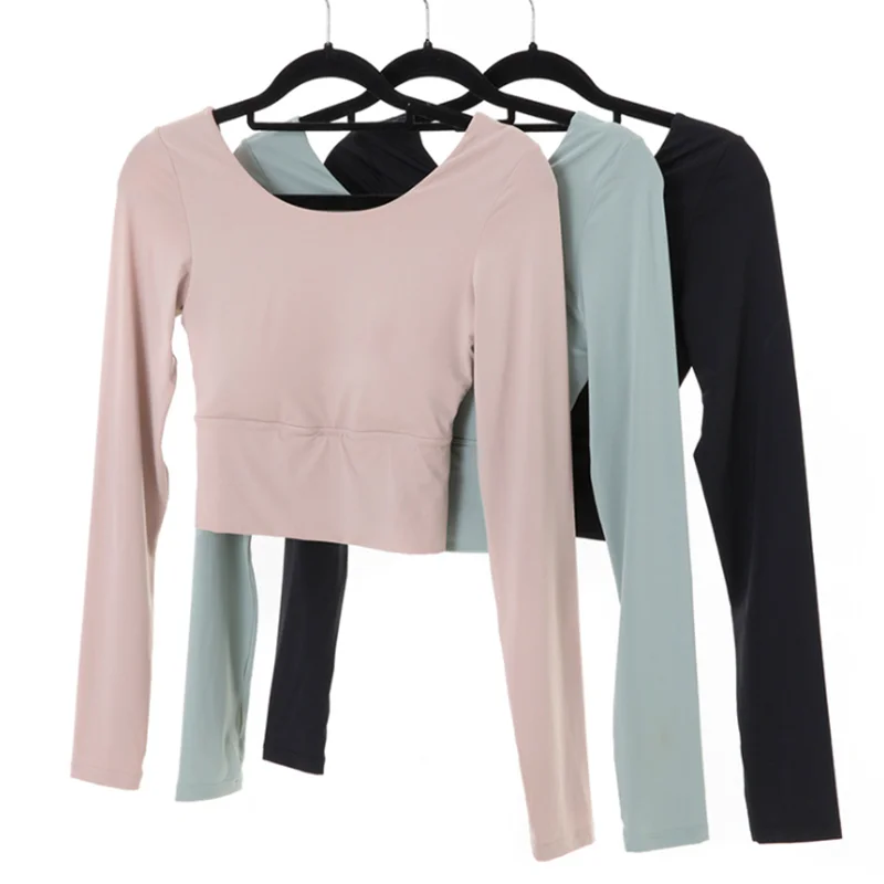 Женский спортивный топ для йоги Сексуальная рубашка с длинным рукавом и вырезом