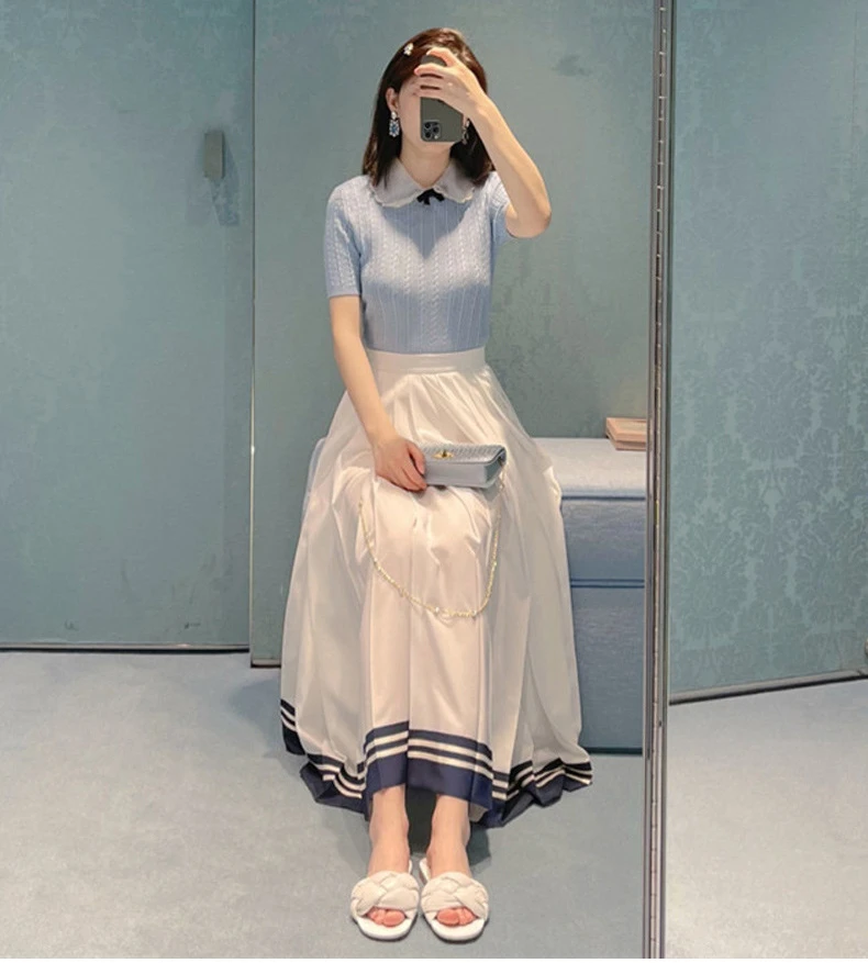 

Юбка женская плиссированная средней длины, модная классическая брендовая роскошная дизайнерская Повседневная универсальная в полоску, в с...