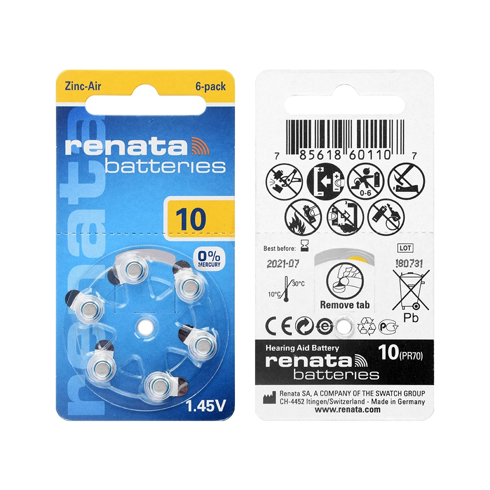 

48 Pcs 1.45V 10 ZA10 A10 PR70 105mAh Zinc Air Battery Hearing Aids Button Coin Batteries ME10Z PR230H P10 For Hearing Aid