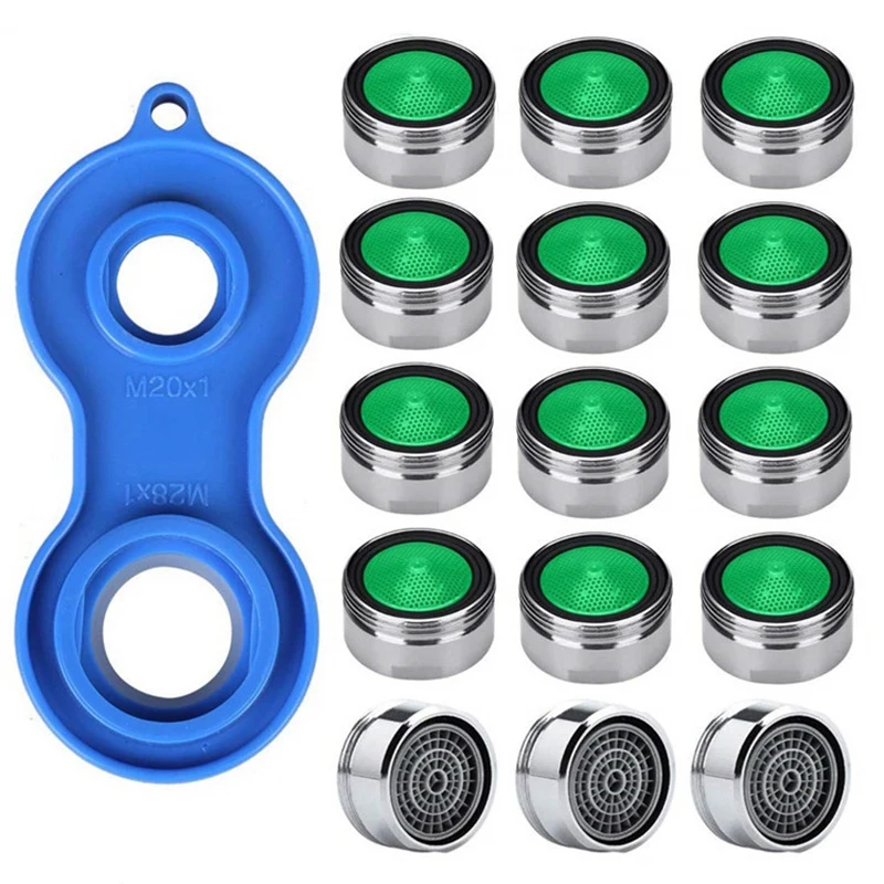 

12 Pc Water Saving Aerator Copper 1Pc Faucet Aerator Wrench Jet Regulators Filter Spare Part For Kitchen Bath