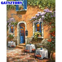 gatyztory painting by numbers kits for adults children handmade 60x75cm frame village street coffee house scenery paint artcraft