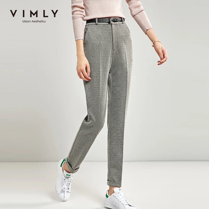 Узкие женские брюки карандаш Vimly винтажные офисные с высокой талией и карманами