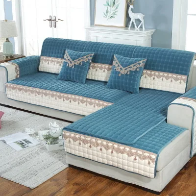 

Pastoral plush sofa cushion, autumn and winter crystal fleece cover towel, non-slip solid color sofa cushion