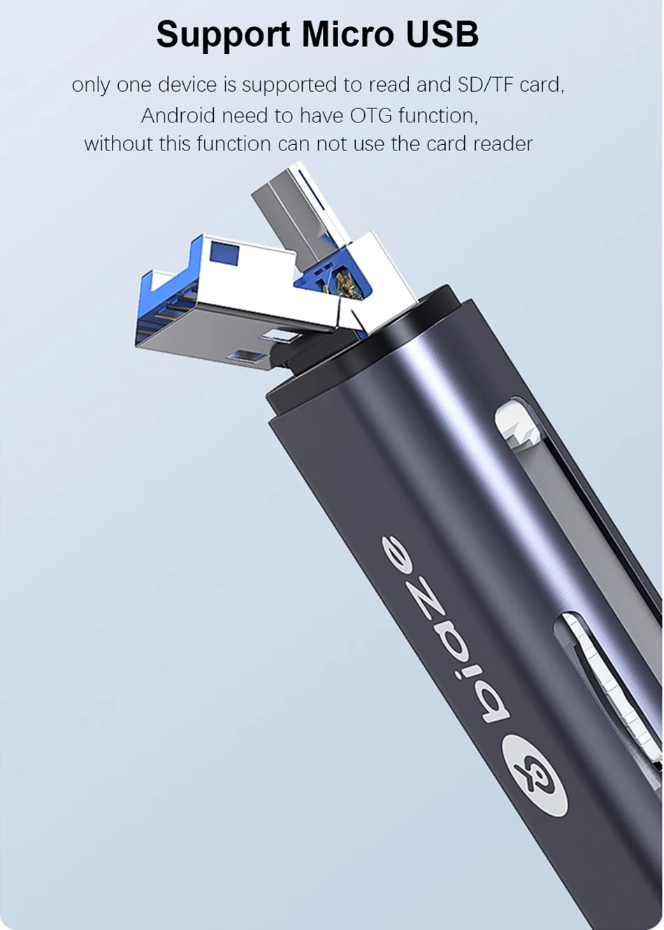 Biaze USB-C кард-ридер USB 2,0 Micro SD TF карты OTG карта памяти адаптер для ПК ноутбуков телефонов Тип C Micro USB SD кард-ридер