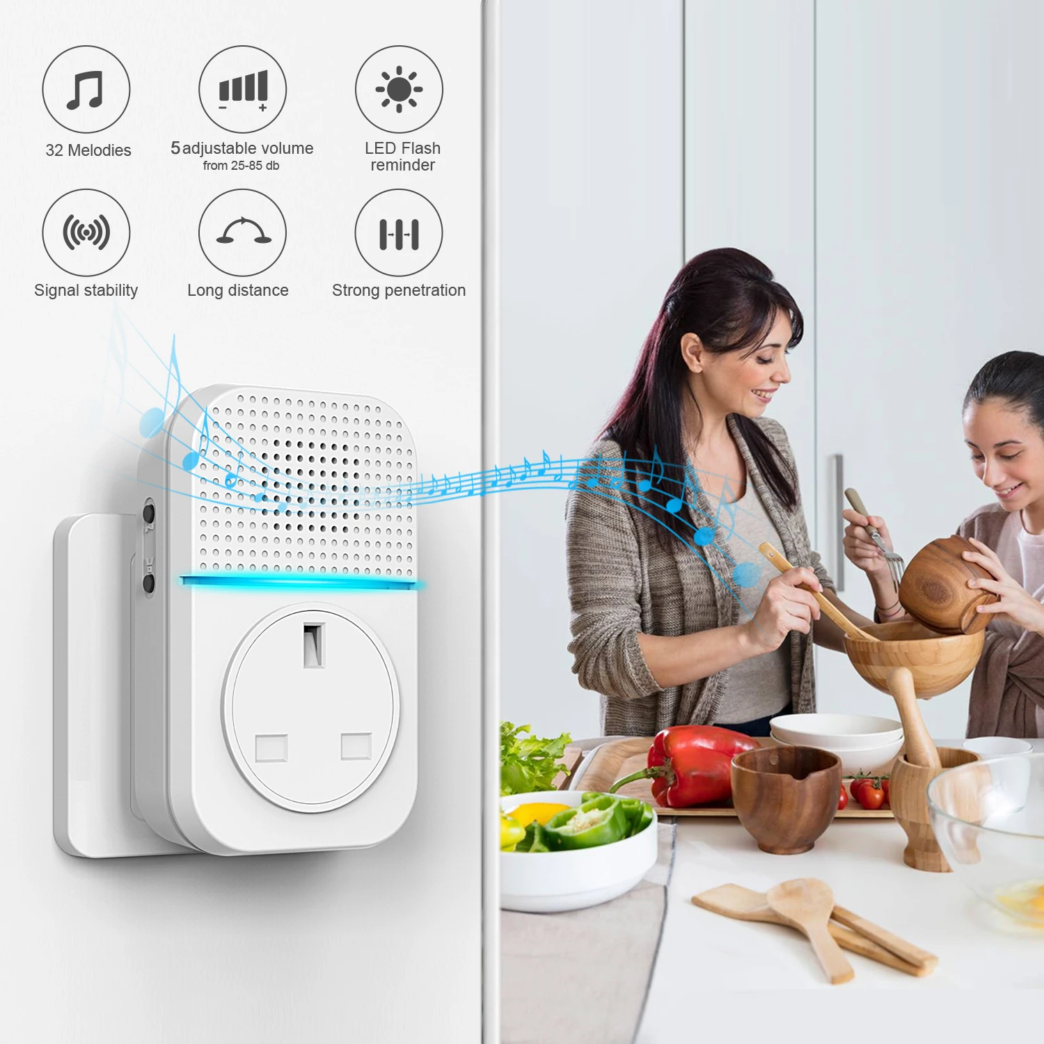 AC 220V домашний дверной звонок с автономным питанием беспроводной светодиодный