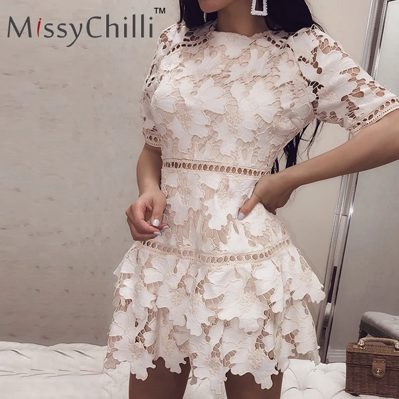 Женское кружевное платье MissyChilli белое винтажное офисное облегающее с коротким