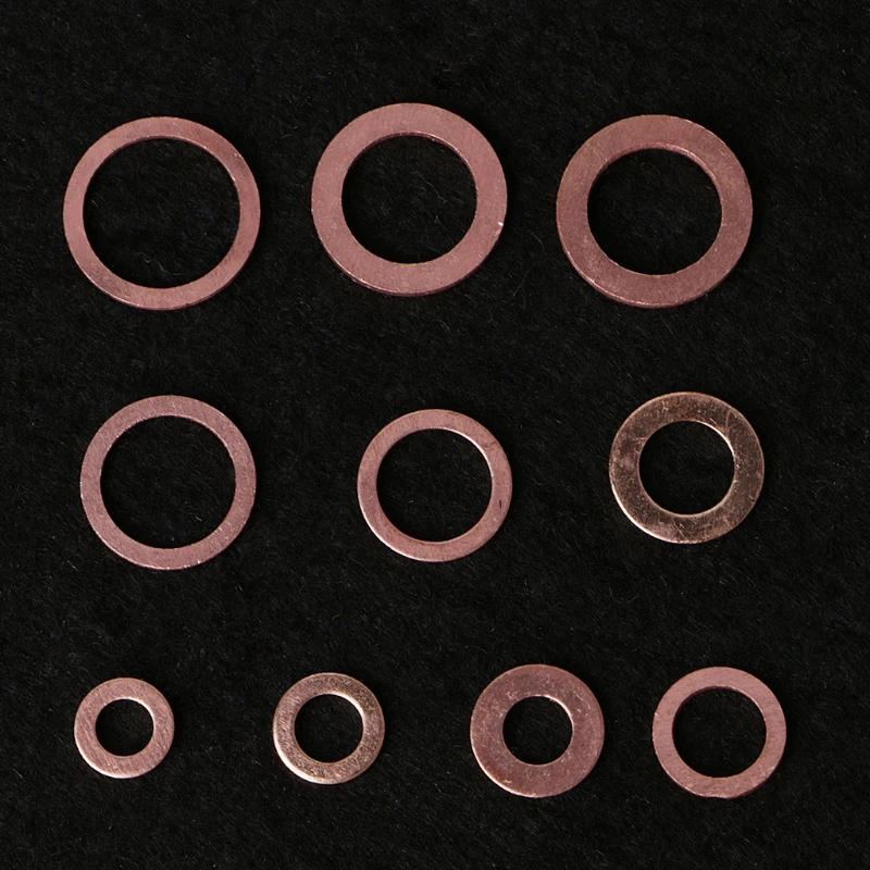 

200PCS Copper Washers Gasket Set 9 Sizes Flat Ring Seal Kit With Plastic Box Dropshipping