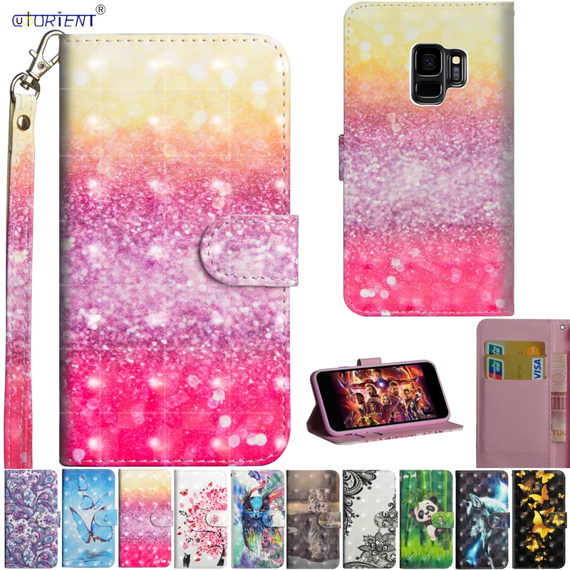 3D кожаный чехол для телефона Samsung Galaxy S9 9s G960 G960F SM / DS откидной Чехол бумажник