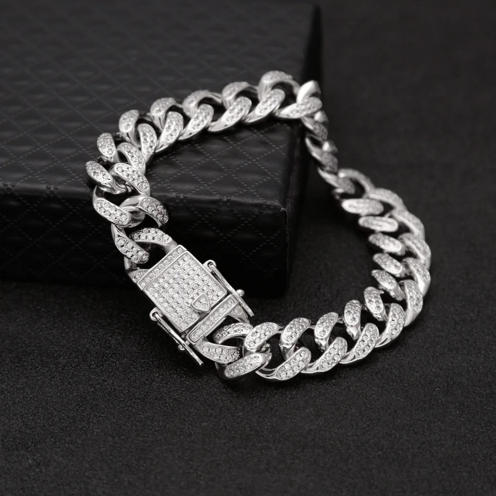 

New Arrival 18Mm Fashion Miami Cuban Chain Bracelet Full Iced Out Cubic Zirconia Chain Hip Hop Rapper Rock Jewelry Men Gift