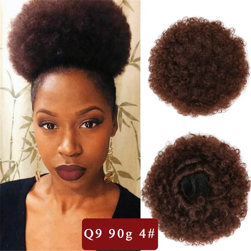 

Black Brown Chignon Bun Hairpiece Fake Afro Puff Ponytail Hair Extensions Synthetic Wig Afro Kinky Curly Hair