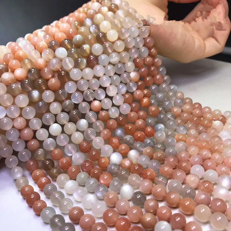 loose beads pink sunstone round 6/8/10mm gradient 14&quot for DIY jewelry making FPPJ wholesale nature gem stone | Украшения и