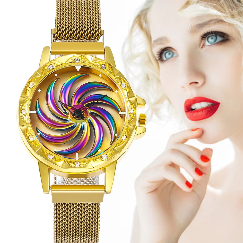 

Часы женские кварцевые со звездами и сетчатым ремешком, с магнитной застежкой, Роскошные, со спиральным узором