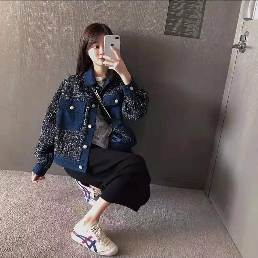 Изящное популярное джинсовое пальто женская короткая Свободная куртка модная