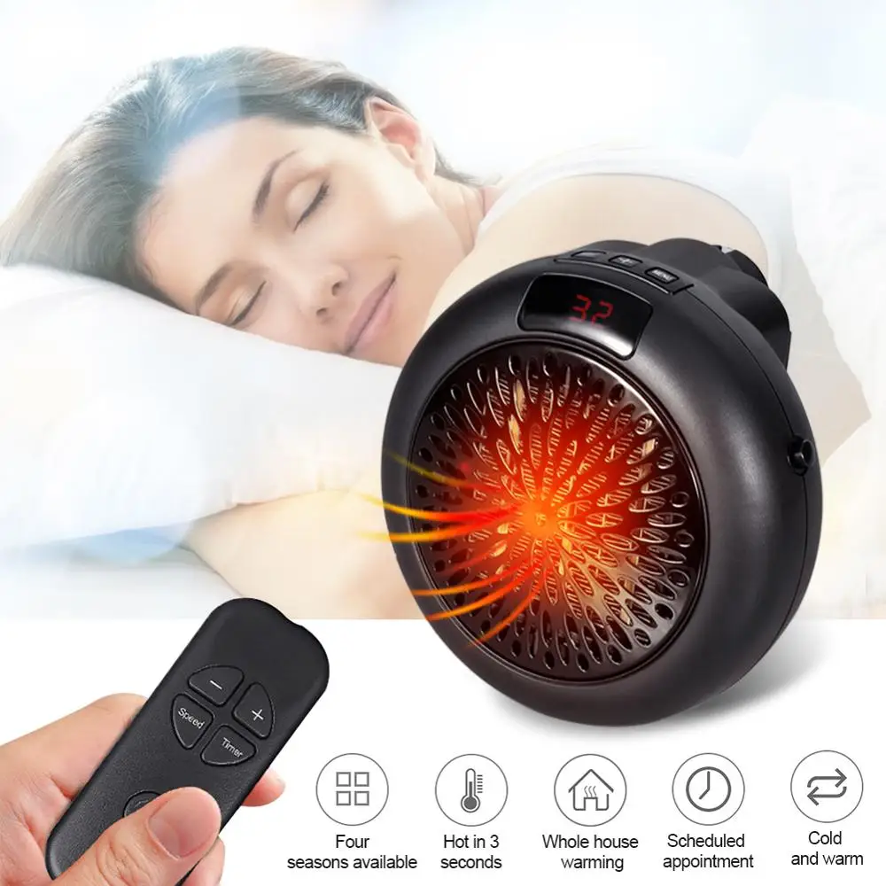 

Mini Portable Electric Space Heater Wall Mount Home Office Desktop Warm Air Heater Warmer Fan Silent Remote Fast Heat Thermostat