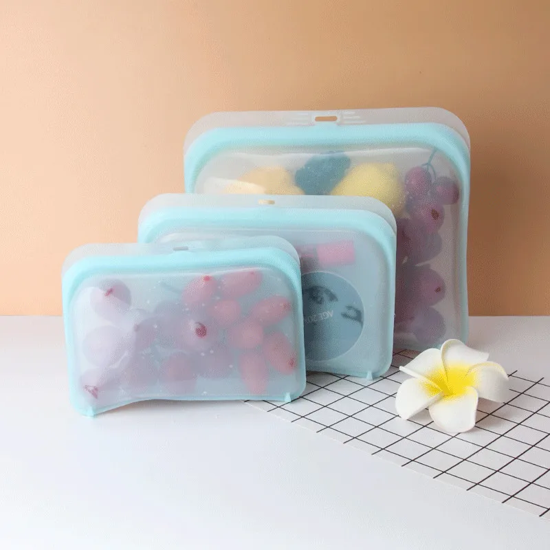 

3PCS/SET Reusable Silicone Zip Food Packages Ziplock Fresh-keeping Freezing Plastic Bags Zero Waste Kitchen Organization Suff