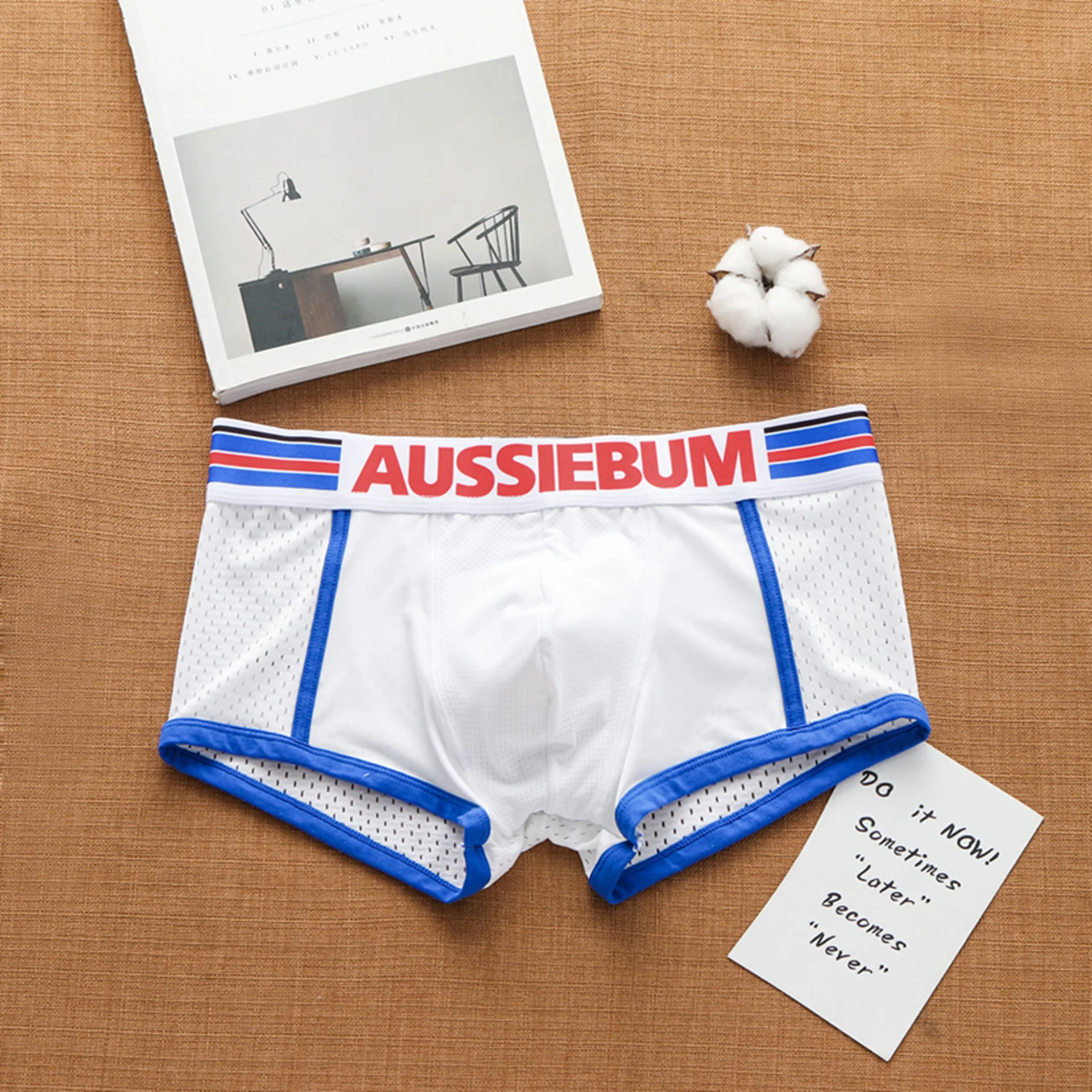 

AUSSIEBUM Solid-color Men's Flat-angle Panties Sexy Mesh Hole Hip Breathable Ice Silk Comfortable Tide Pants